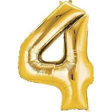 NUMBER FOUR METALLIC GOLD 34" BALLOON