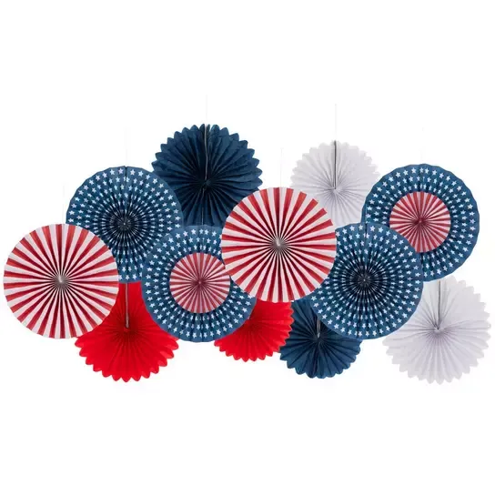 4TH OF JULY PAPER FANS 12 CT