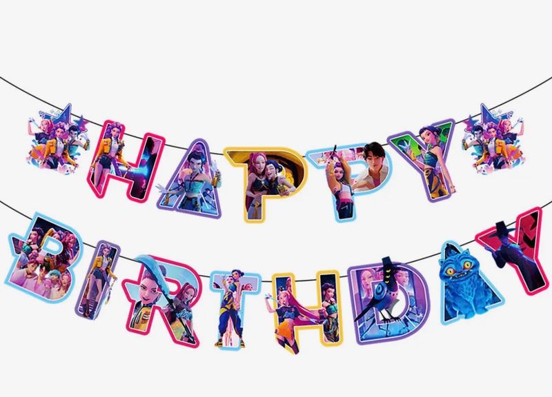 K-POP DEAMON HUNTERZ &amp; SAGA BOY BAND HBD Banner 1 ct