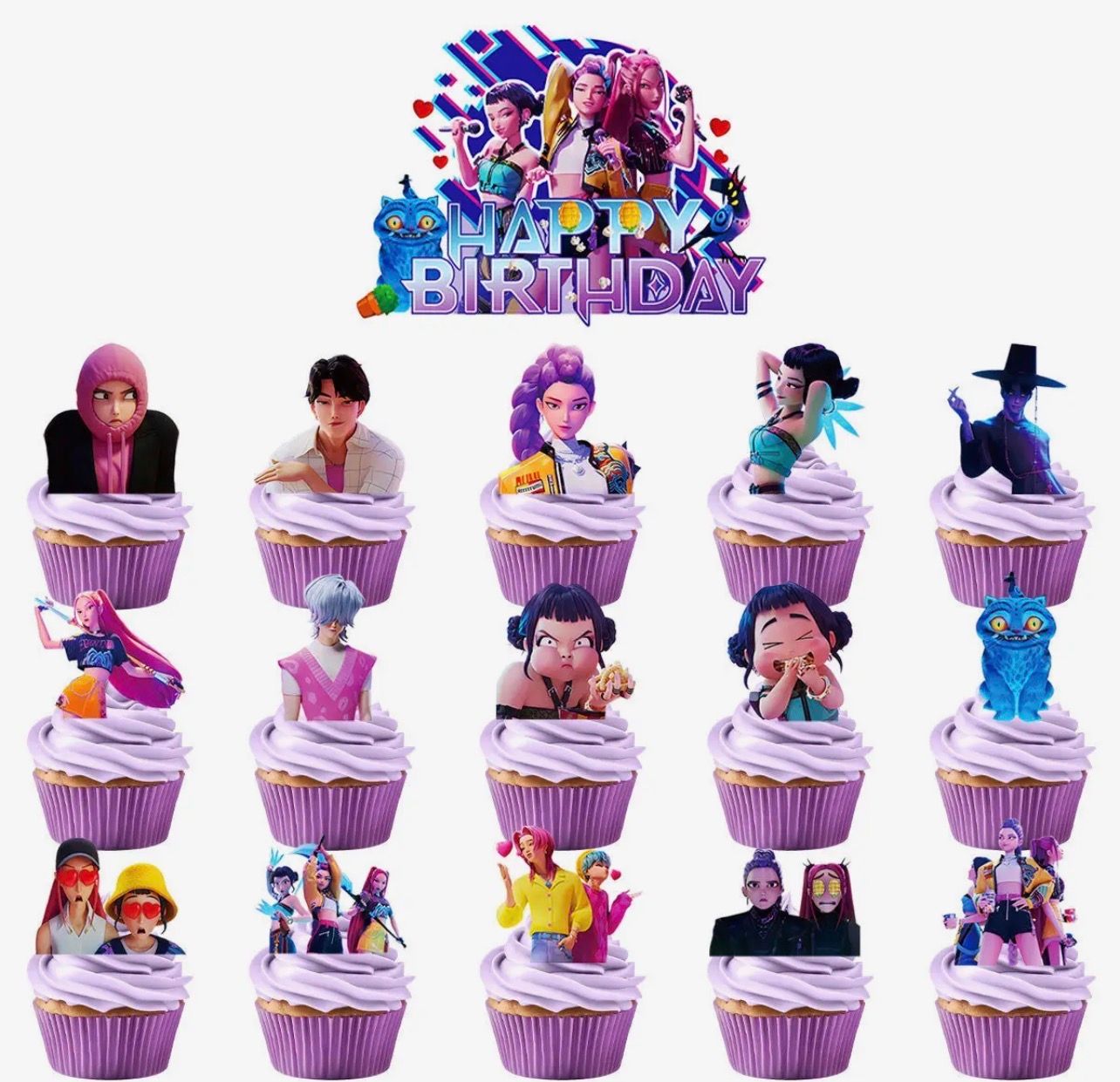 K-POP DEAMON HUNTERZ cake topper HBD AND CHARACTERS
