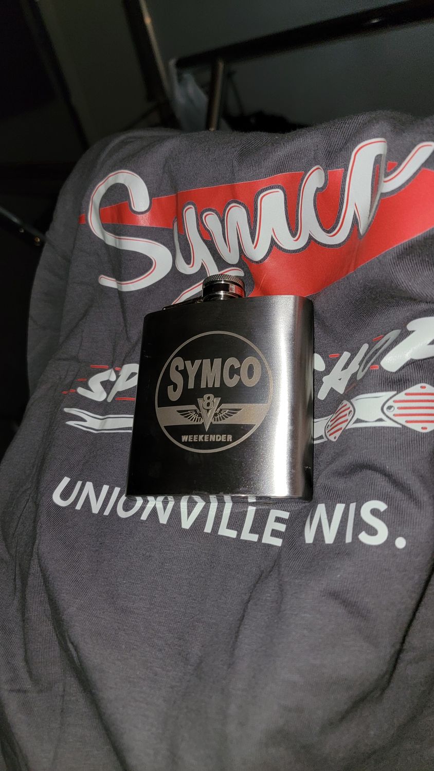 Etched V8 Flask