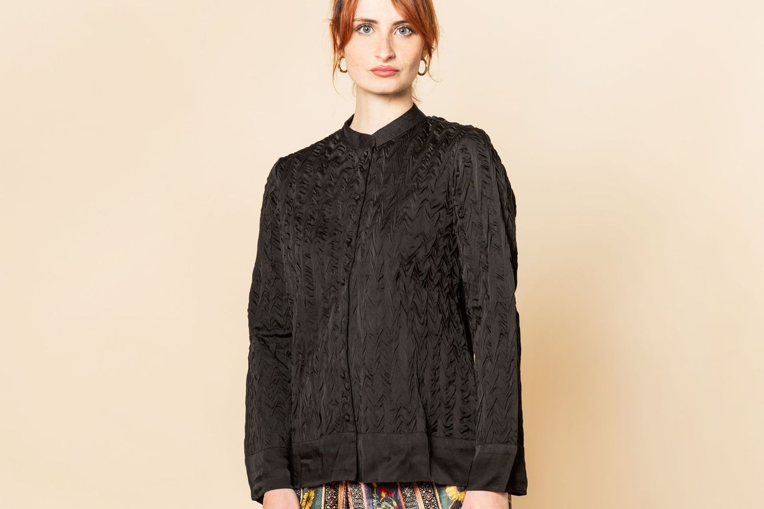 Giacca camicia arricciata colore nero, Taglia: S (spalle 38-lungh66)
