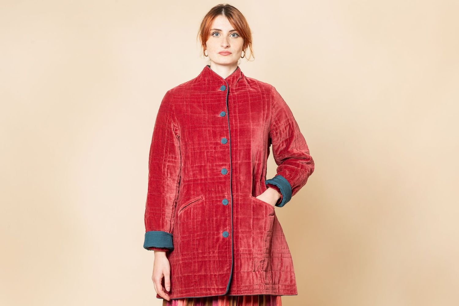 Giacca lunga serie velluto colore bordeaux, taglie: L (spalle 41-lungh.82)