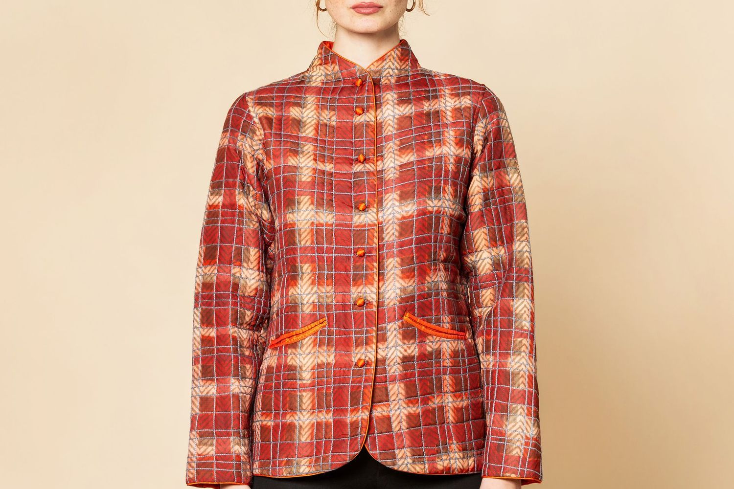 Giacca blockprint serie seta fantasia scozzese, taglie: S (spalle 38-lungh.62)