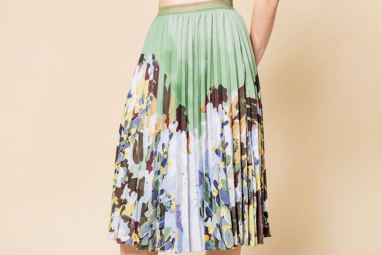 Gonna Sunray plissettata, colore verde, Taglia: S (vita 70-lungh.70)