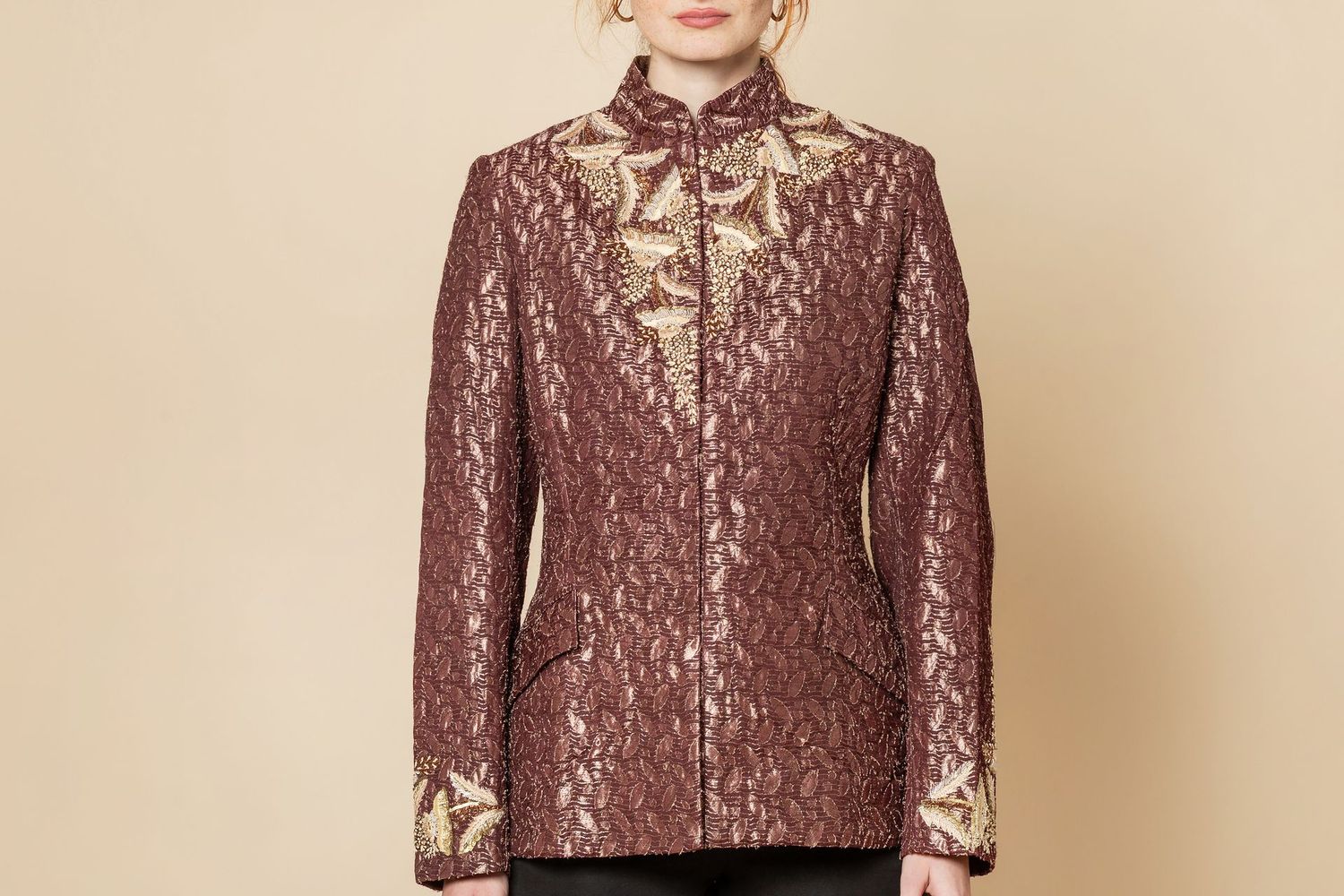 Giacca Guru, serie broccato  ricamato color burgundy, Taglia: M (spalle40-lunghezza68)