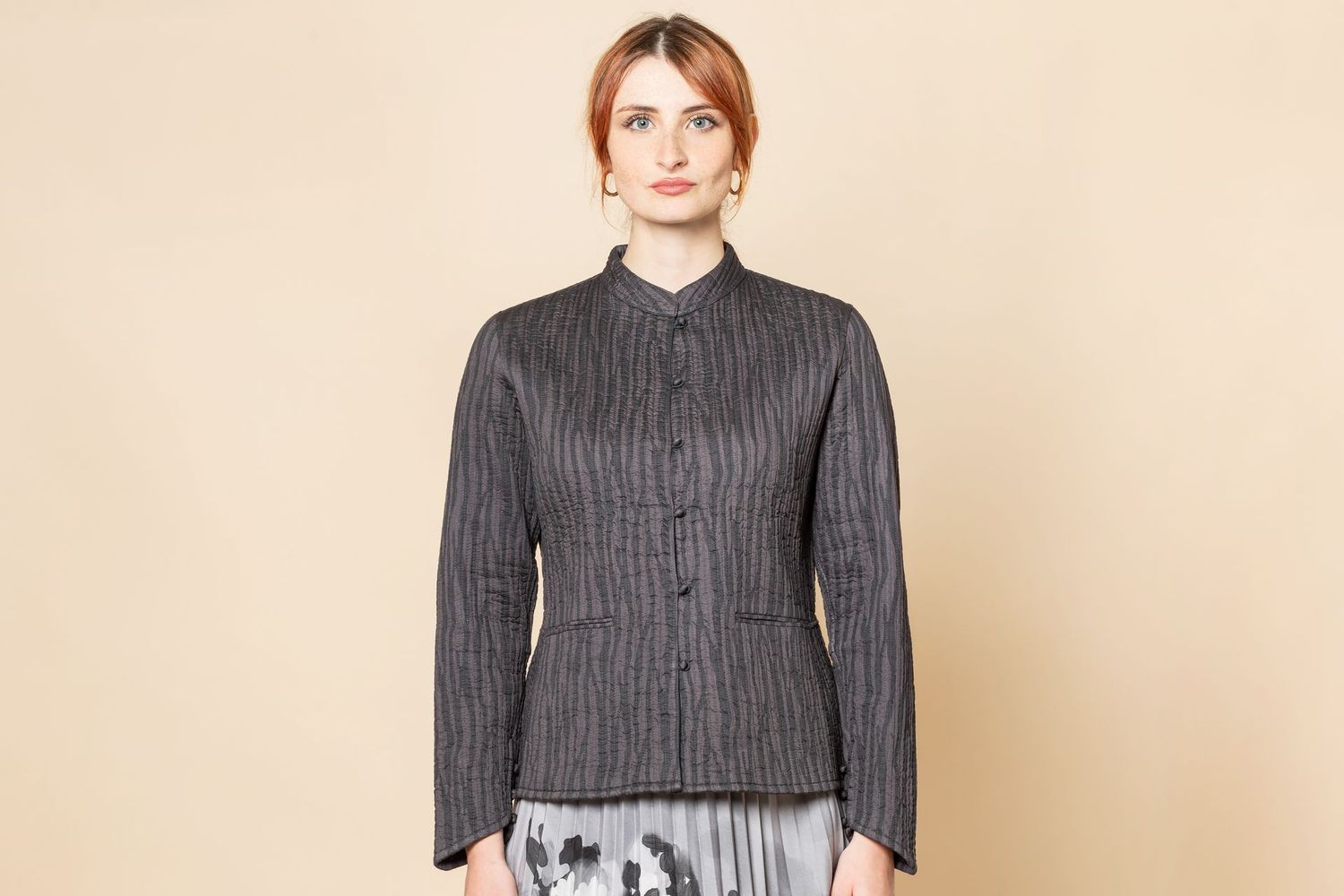 Giacchina hand block print, serie cotone colore nero-marrone, Taglia: S (spalle 36-lungh.51)