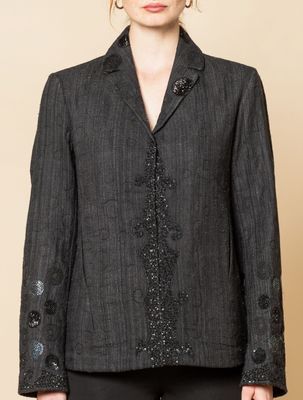 Giacca con paillettes e ricami serie seta colore nero
