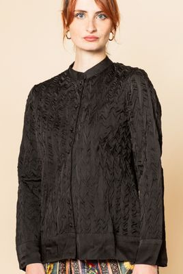 Black ruffled shirt jacket