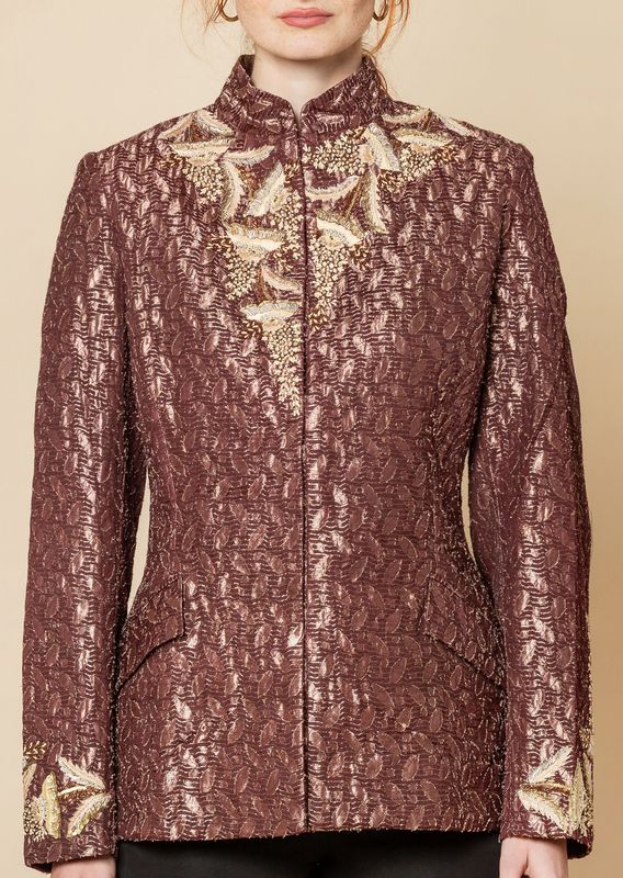 Giacca Guru, serie broccato  ricamato color burgundy