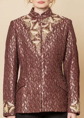 Giacca Guru, serie broccato  ricamato color burgundy