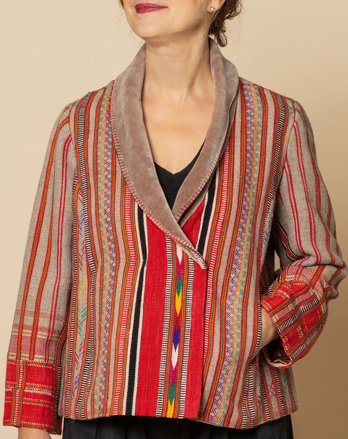 Giacca in lana, tessuta a mano tortora