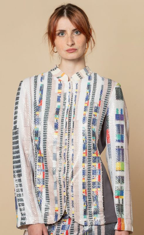 Giacca lunga, serie paillettes colore grigio