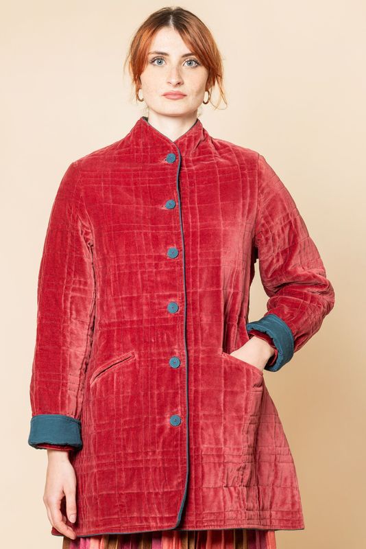 Giacca lunga serie velluto colore bordeaux