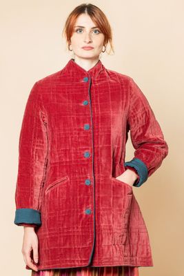 Giacca lunga serie velluto colore bordeaux