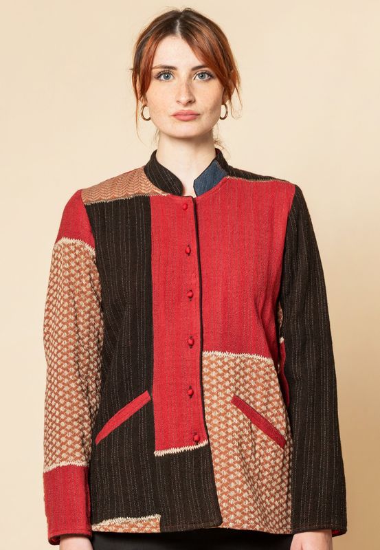 Giacca patchwork serie lana color rosso