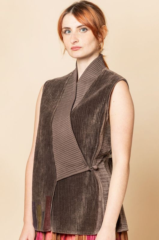 Gilet tibetano, serie velluto colore tortora