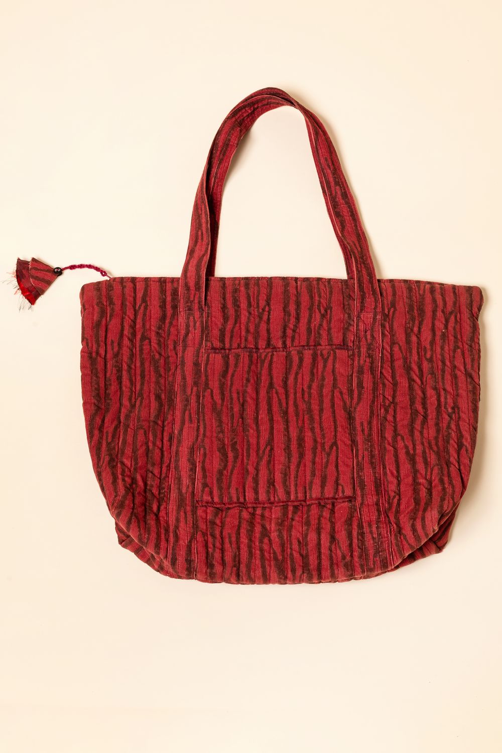 Velvet shopper, block print, red