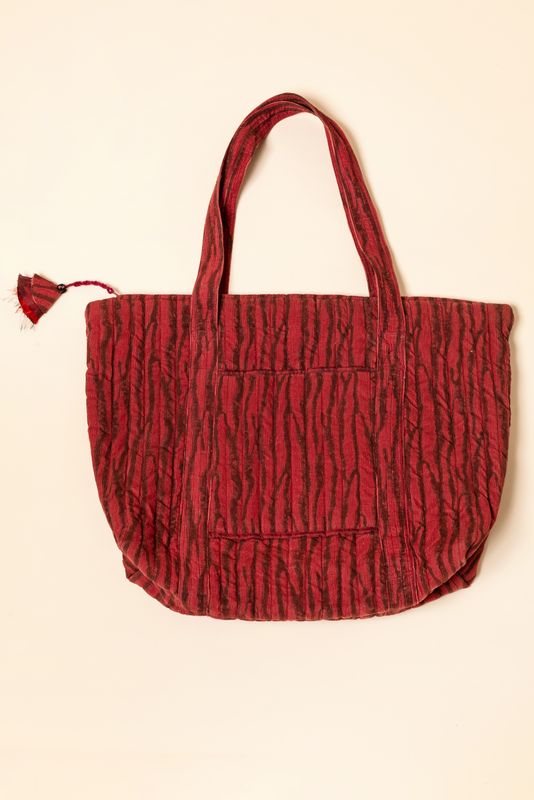 Shopper velluto, block print, red