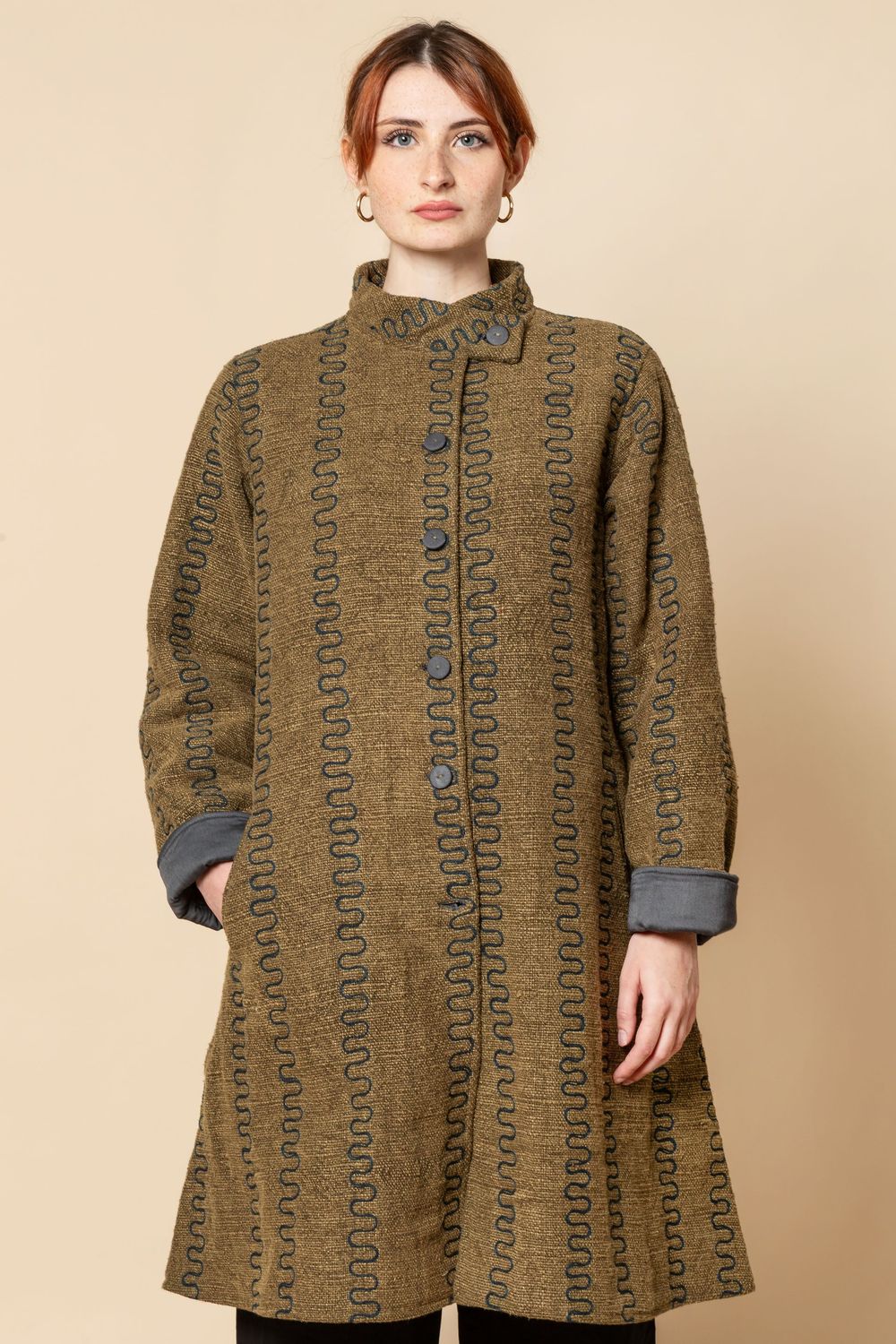 Cappotto serie Canvas, colore verde khaki, Taglia: M (spalle 41-lungh.98)