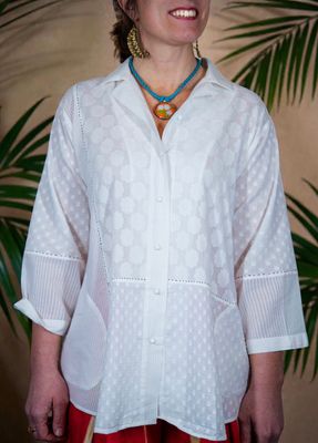 Camicia over in mussola di cotone bianco