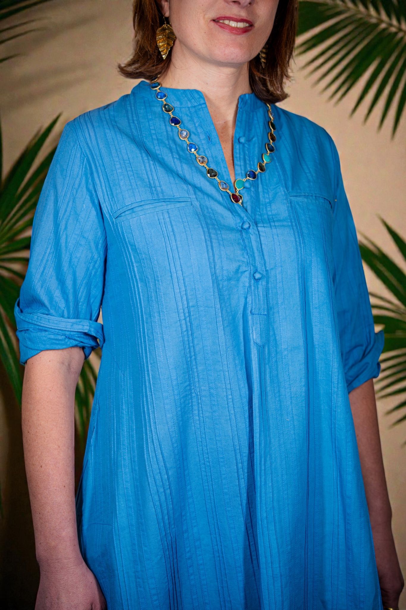 Abito longuette bluette in cotone