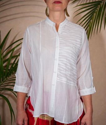 White Cotton Muslin Shirt with Pintuck Detailing