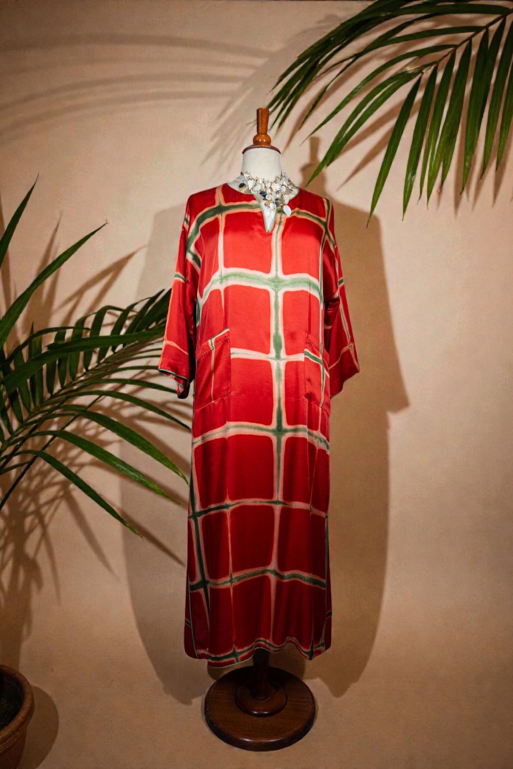 Red & Green Tie-Dye Kaftan