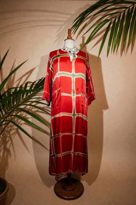 Red & Green Tie-Dye Kaftan