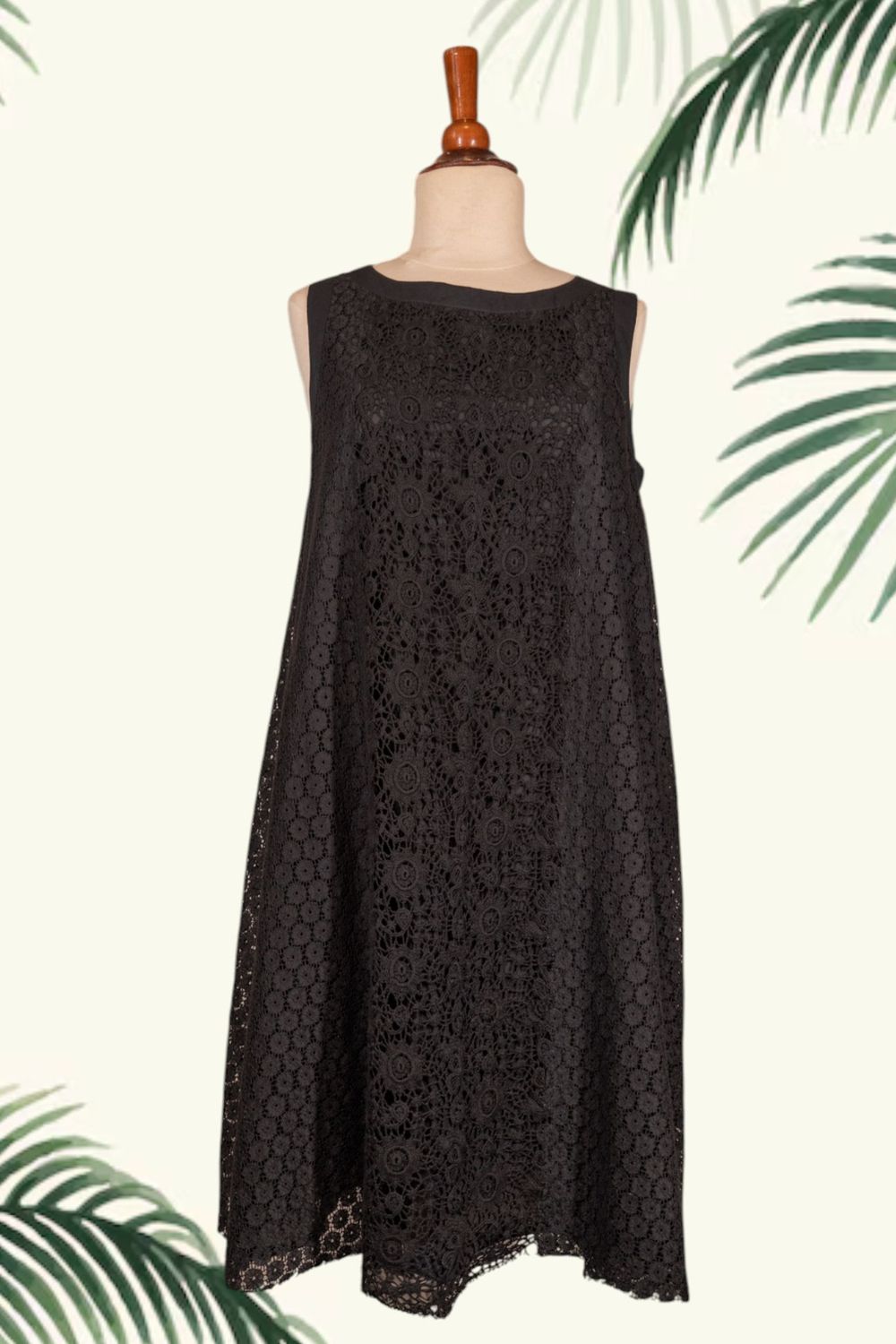 Black Macramé Lace A-Line Dress