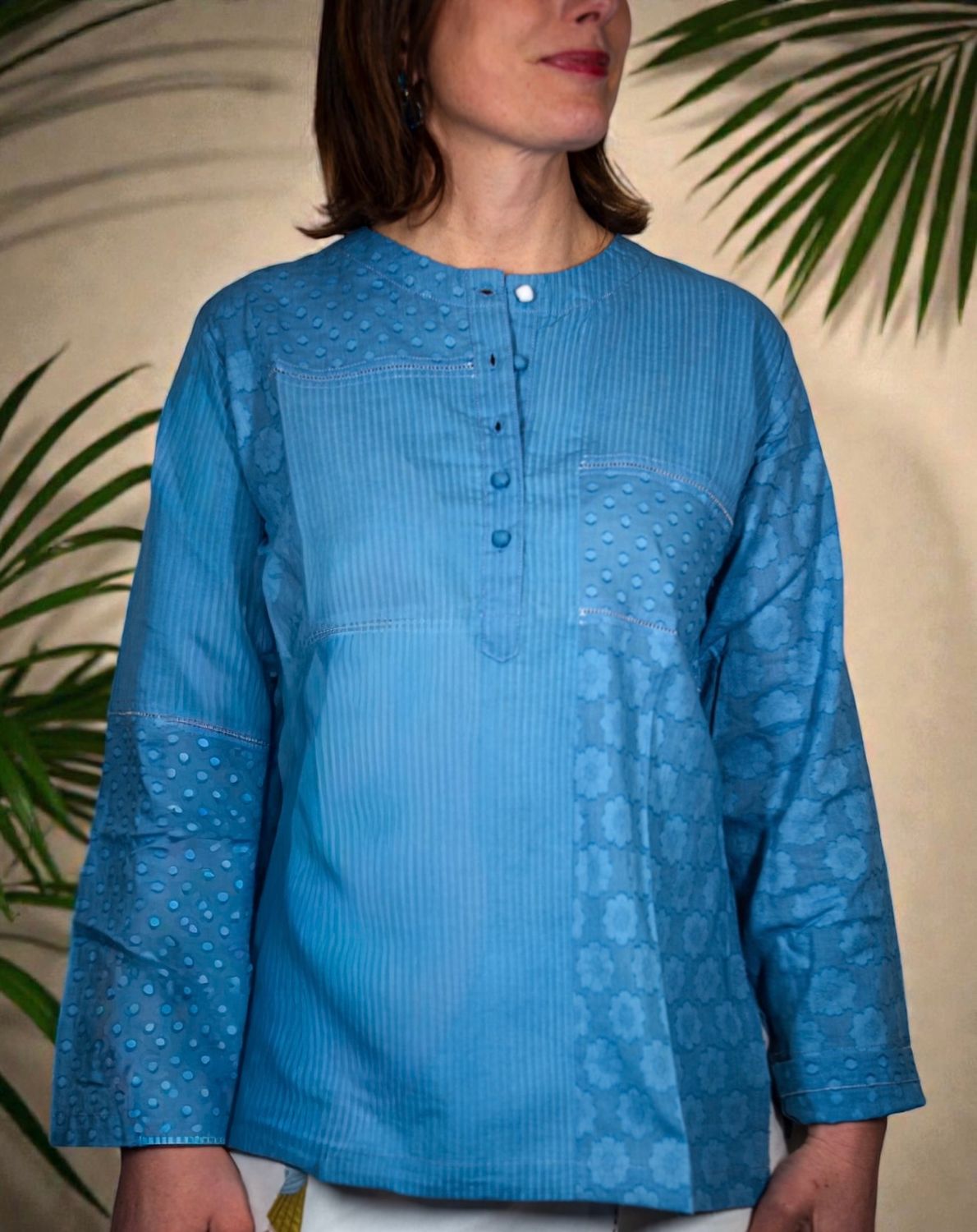 Cotton Muslin Shirt Tunic with Bluette Patchwork