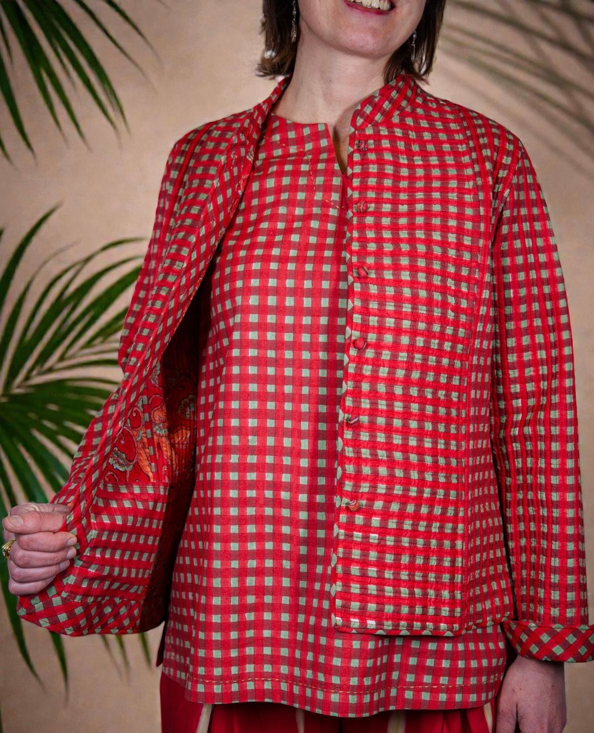 Quilted Guru Jacket in Red and Green