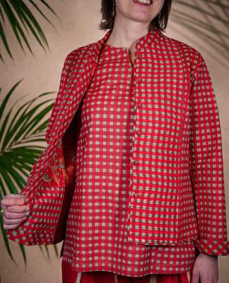 Giacca guru in comune trapuntato rossa e verde