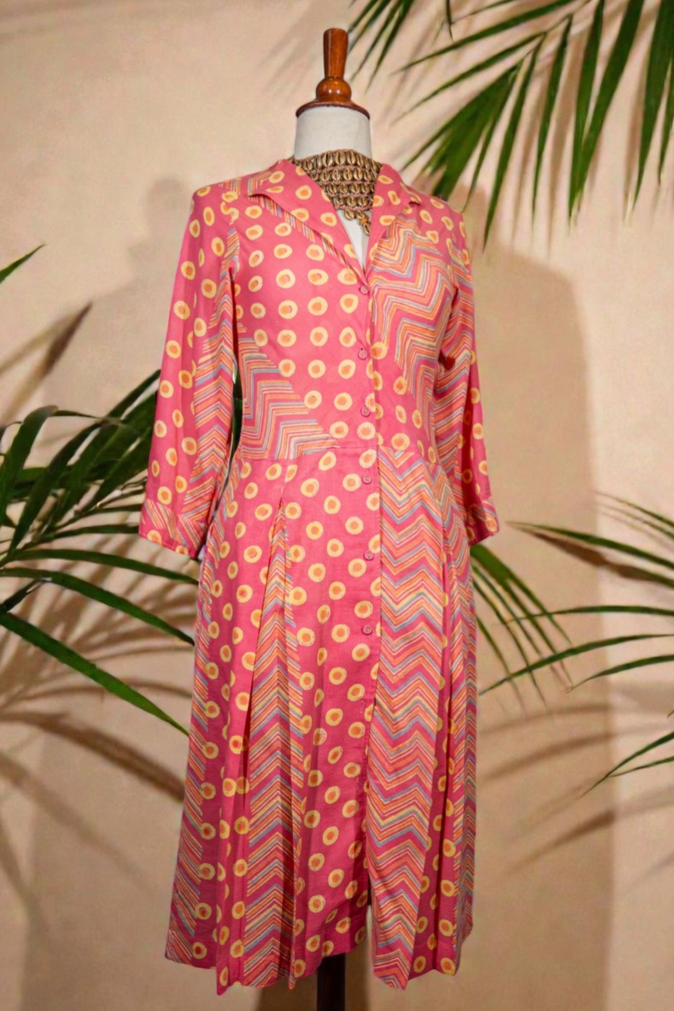 Pink & Orange Block Print Chemisier Dress