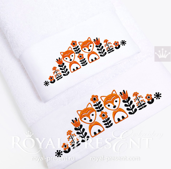 Scandinavian pattern with foxes Machine Embroidery Design - 3 sizes