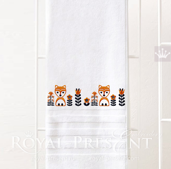 Scandinavian border with foxes Machine Embroidery Design - 2 sizes