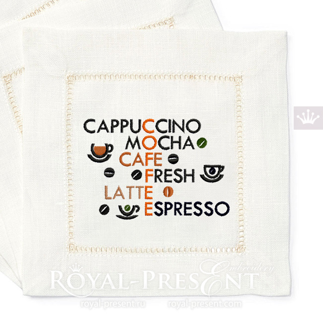 Coffee Crossword Machine Embroidery Design - 3 sizes