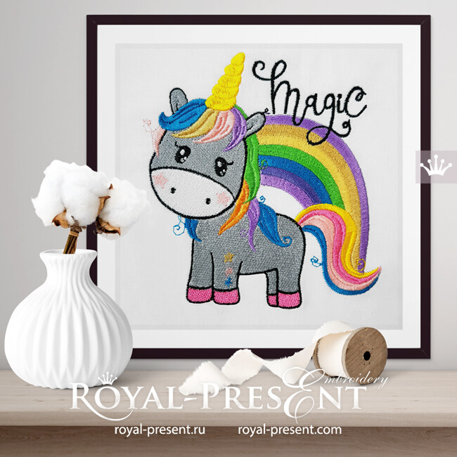 Unicorn with rainbow Machine Embroidery Design - 2 sizes