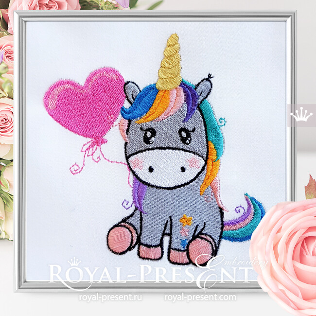Unicorn with balloon Machine Embroidery Design - 2 sizes