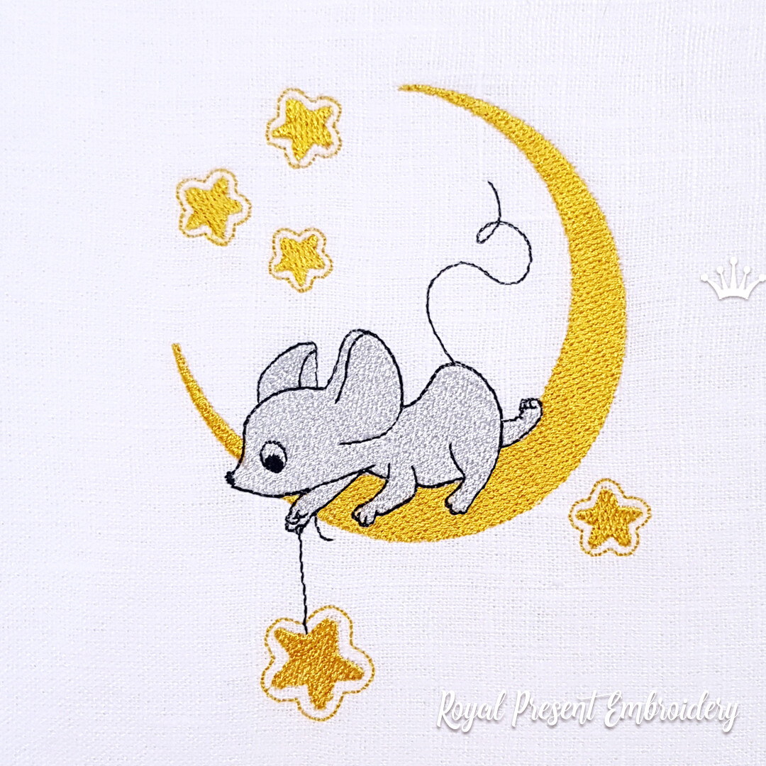 Mouse on the moon Machine Embroidery Design