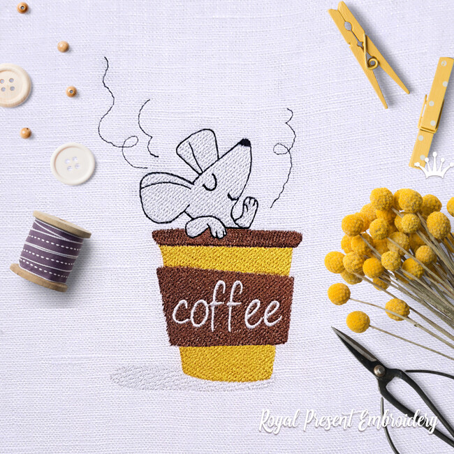 Mouse in a coffee cup Machine Embroidery Design
