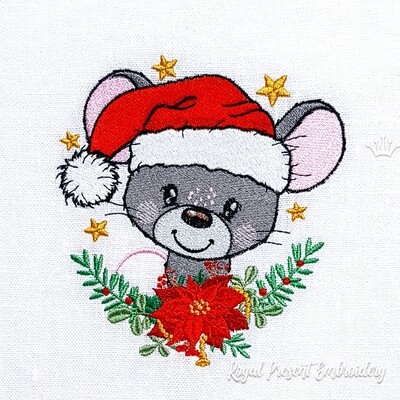 Cute Christmas Mouse Machine Embroidery Design - 2 sizes