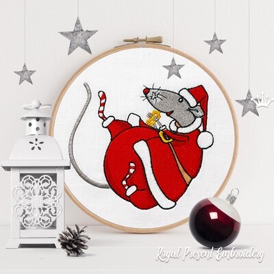 Funny Christmas Rat Machine embroidery design - 2 sizes