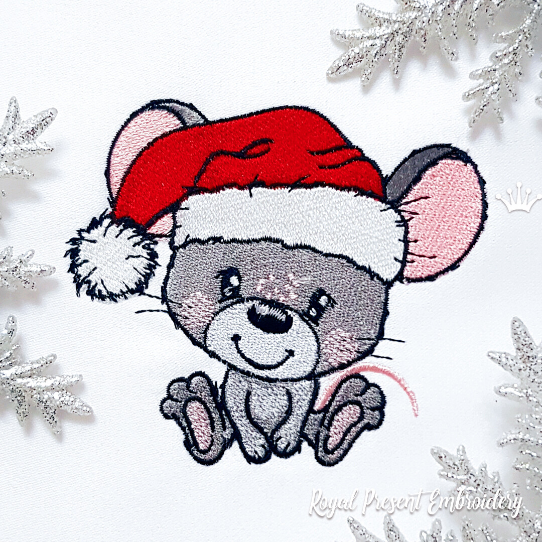 Christmas Mouse in a cap of Santa Claus Machine embroidery design