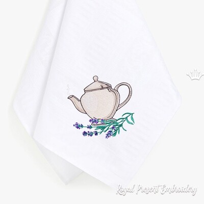 Kettle with Lavender Machine Embroidery Design - 4 sizes