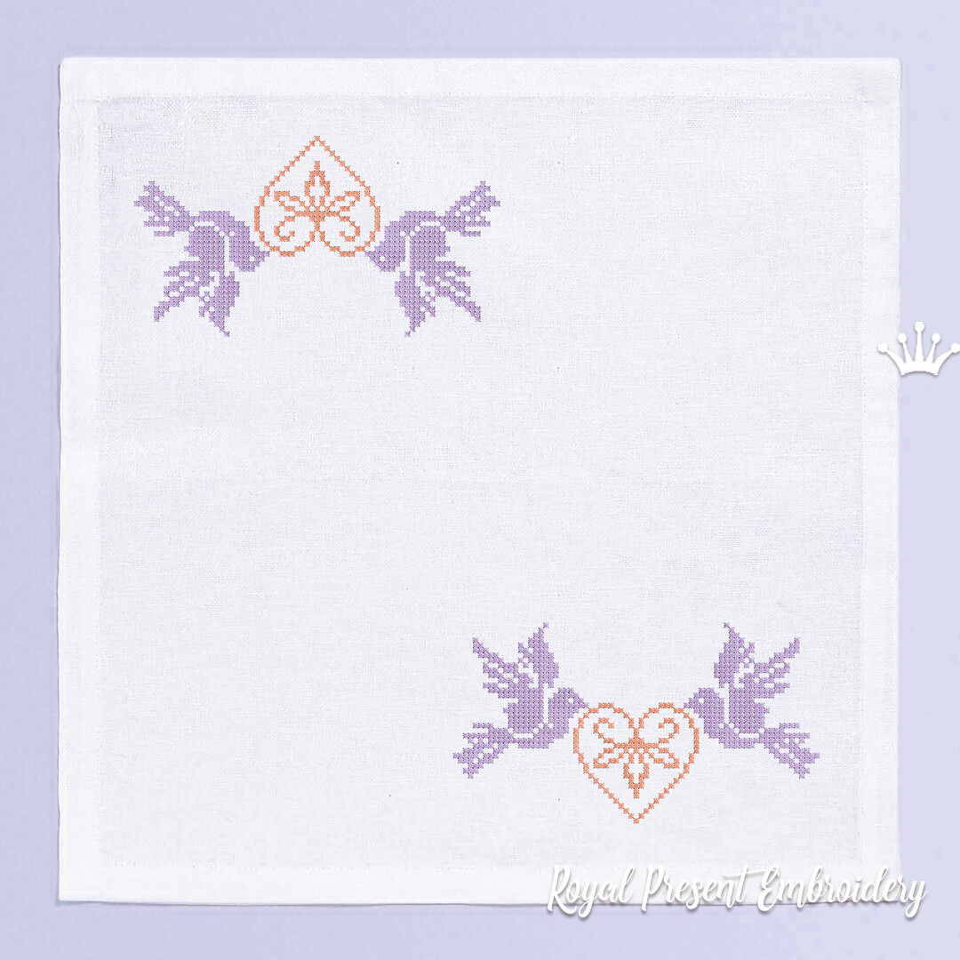 Doves with Heart Crossstitch Machine Embroidery Design 2 sizes