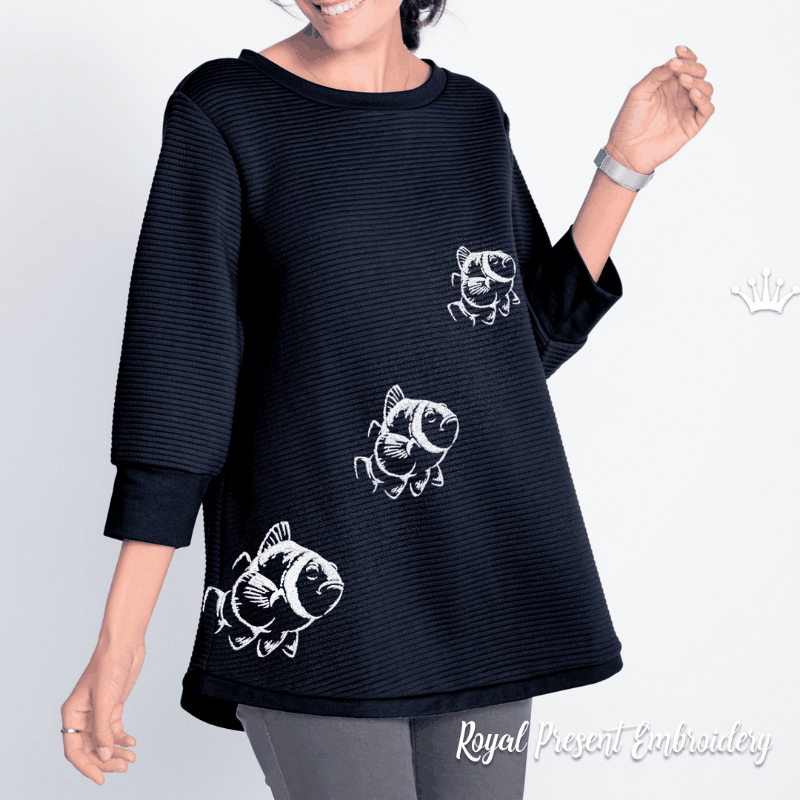 Black and White Clownfish Machine Embroidery Design - 4 sizes