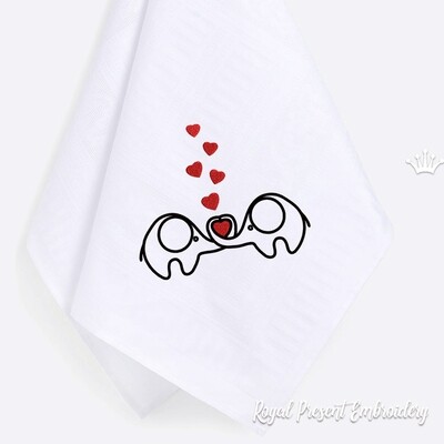 Elephants in Love Machine Embroidery Design - 2 sizes