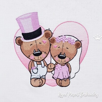 Groom and Bride Bears Machine Embroidery Design - 3 sizes