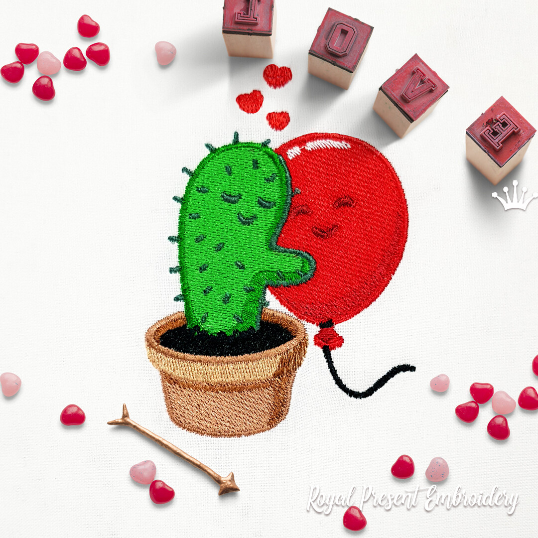 Cactus and Balloon Machine Embroidery Design - 2 sizes
